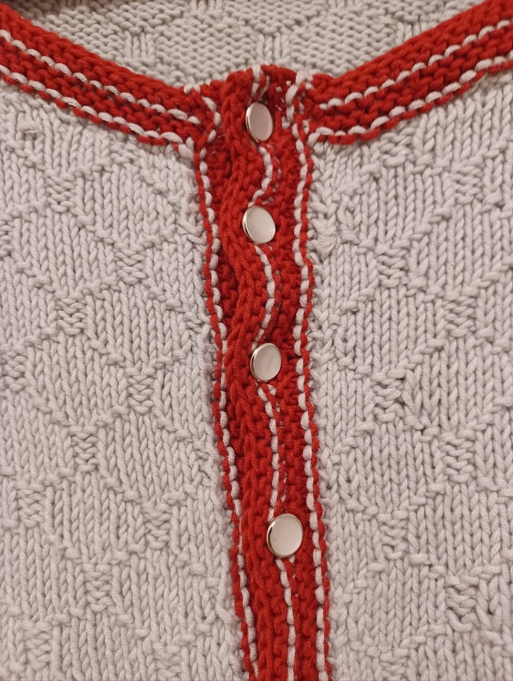 Handknit Cropped Cardigan With Red Trim - Picture 3 of 6
